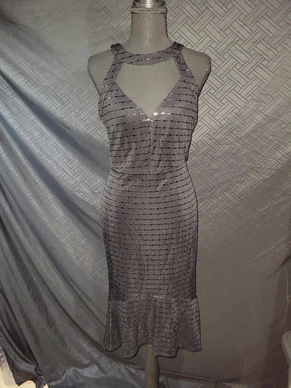 Alexa B Nites Sheath Dress Womens 6 Black Mesh Formal Evening Back Zip